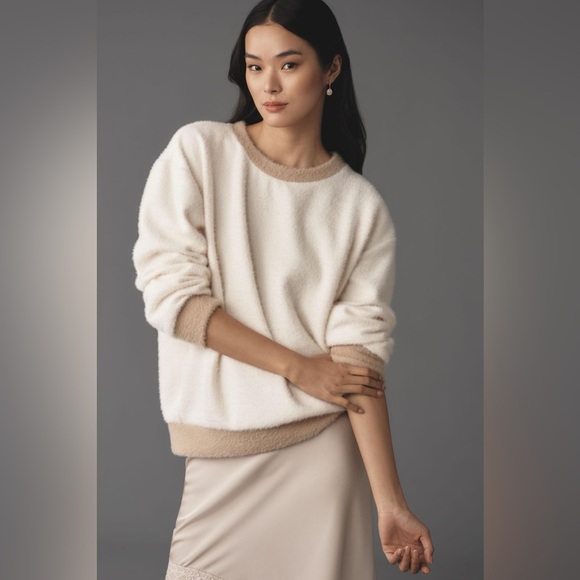 NWOT Anthropologie Maeve Women’s Cozy Ringer Sweater Top Ivory - Medium - Picture 1 of 7